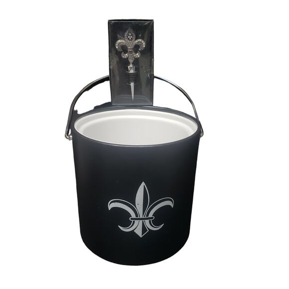 Kraftware Collection Fleur De Lis Black Pastime Ice Bucket Social Club Wine Plug - Picture 1 of 9